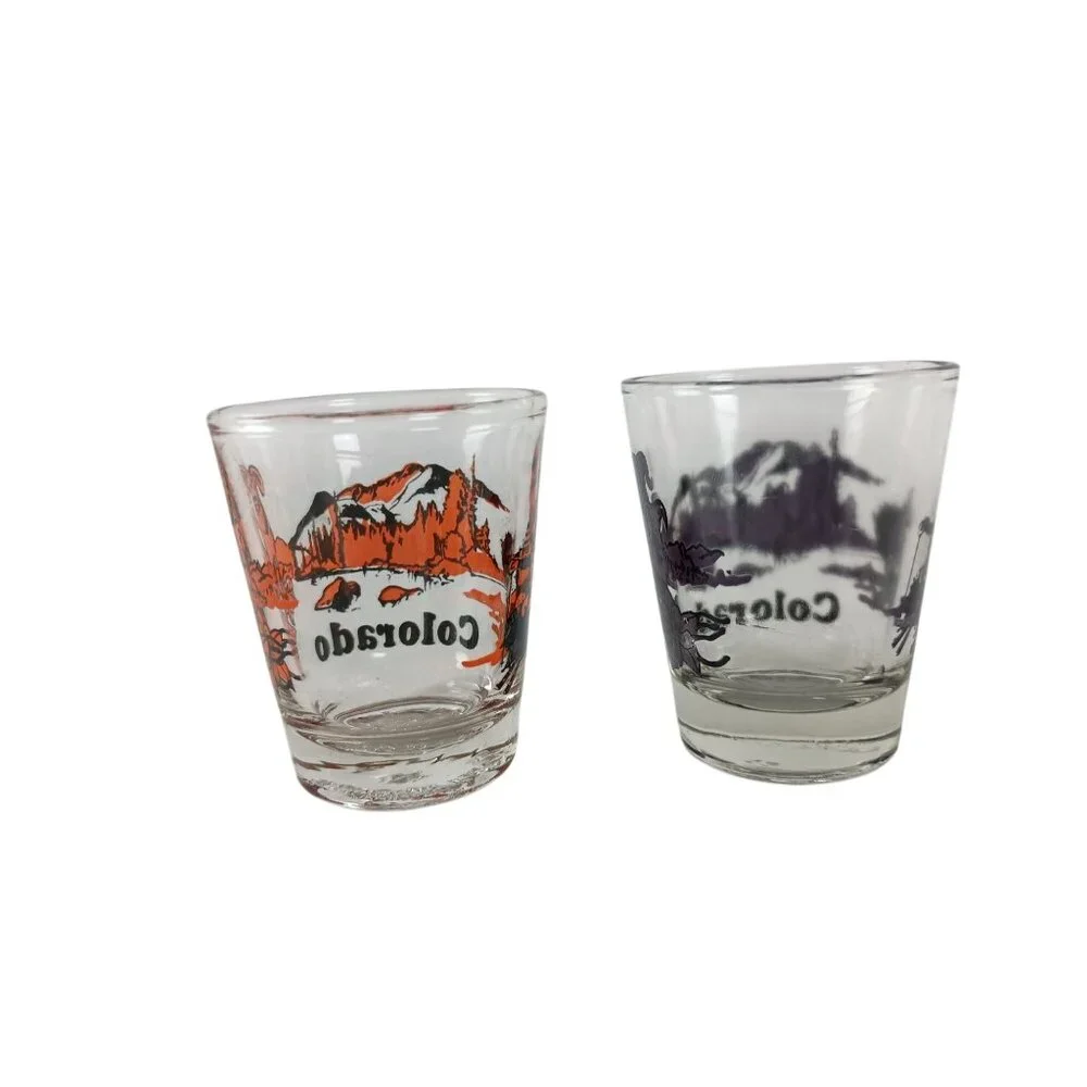 Lot Of 2 Colorado Mountains,Skiing And Rams Shot Glass 2-1/4